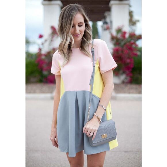 NWOT BlOGGER Fav SHEIN Pink, Yellow, Gray colorblocked dress - Picture 6 of 12